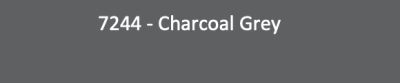 Rectangular charcoal grey swatch displays centered white text 7244 - Charcoal Grey near the top against a plain background, resembling a paint or color sample.