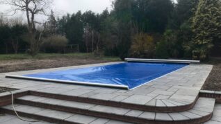 Navy Blue AQM Pool Cover Swimming pool with blue cover